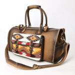 Rustic Handcrafted Genuine Leather and Woven Kilim Fabric Daypack Backpack with Padded Interior and Adjustable Straps