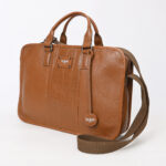 Premium Hazelnut Leather Laptop Bag with Crocodile-Embossed Detail and Multi-Pocket Organizer for Business Professionals
